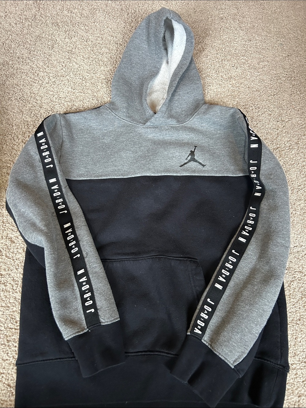 Jordan Gray & Black Blocked Pullover Hoodie